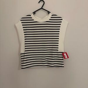 SPANX Black & White Striped Short Sleeve Crewneck Top